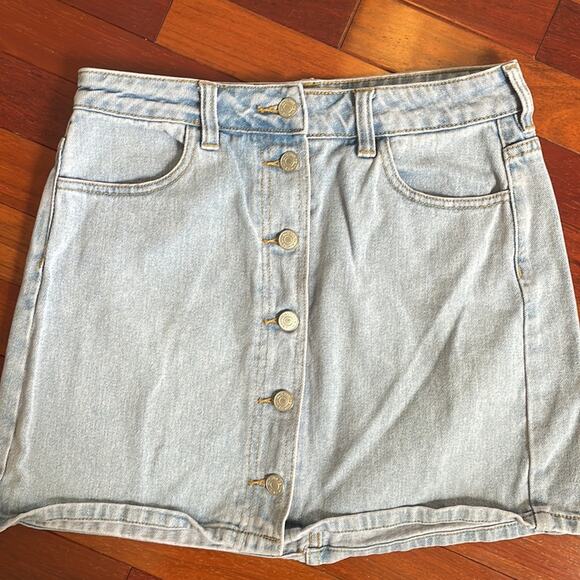 PacSun Light Wash Button Up Jean Denim Mini Skirt Grunge Indie Summer - Picture 1 of 5